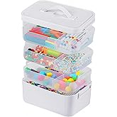 4-Layer Craft Organizers and Storage with Removable Trays, Craft Organizer with lids and Handle, Arts and Crafts Storage, Art Organizer, Crafts Organization, for crayons, Sewing, Tool, Playdoh，White