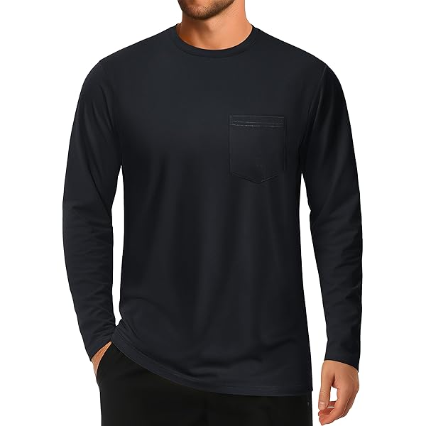 Herren Langarmshirt Aus Baumwolle - Bequemes Basic Shirt Mit Brusttasche Von EKLENTSON