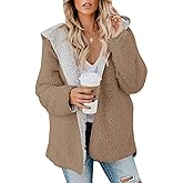 ReachMe Womens Sherpa Jacket Oversized Fleece Jacket Teddy Coats with Pockets Open Front Hooded Fuzzy Cardigan