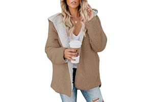 ReachMe Womens Sherpa Jacket Oversized Fleece Jacket Teddy Coats with Pockets Open Front Hooded Fuzzy Cardigan
