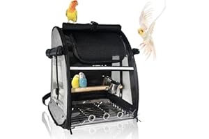 GREGCE Bird Carrier Bag, Bird Travel Cage with Standing Perch and Indestructible Stainless Steel Mesh, Protable Transparent Breathable Carrier with Feeder Cups for Small Birds Parrot Parakeet, Grey