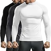 August Alley 3 Pack Men's Mock Turtleneck Compression Shirts Long Sleeve Athletic Undershirt Running Workout Tops Base Layer