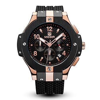 GORBEN Mens Chronograph Sport Watch Waterproof Military Big Dial Silicone Quartz Wrist for Men Box