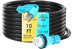 CircleRiver UL Listed 50 Amp 10 Feet Generator Extension Cord, NEMA 14-50P Male to SS2-50R & CS6364 STW 6/3+8/1 AWG 125/250V Generator Power Cord Twist Lock Connectors for Generator to House