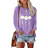 FAOUEOW Long Sleeve Shirts for Women Fall Winter Clothes Tunic Tops daisy shirt Loose Cozy Cute Pullover Tee