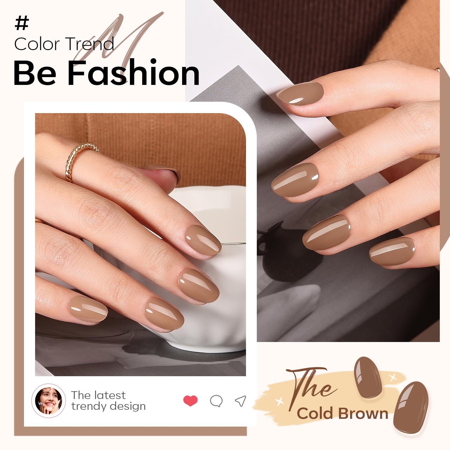 modelones Fall Press on Nails Short, 32Pcs 16 Sizes Oval Fake Nails Kit Press Ons with Nail Glue, Adhesive Tabs, Nail File, Prep Pad, Manicure Stick, Cold Brown - Image 2