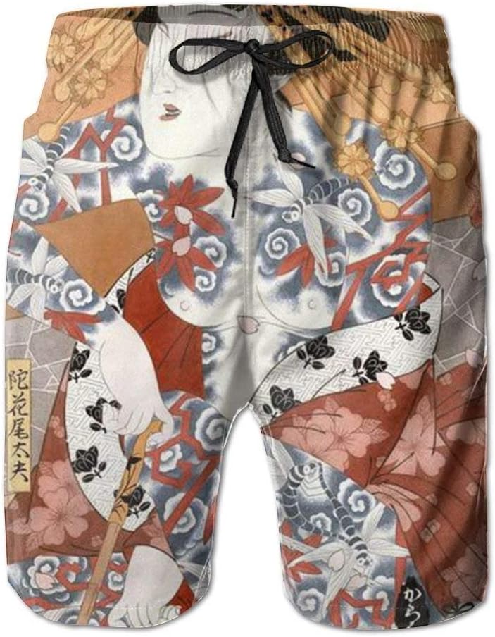 xiangwangdeli Beachs Japanese Geisha Casual Ventilation Men Board Shorts Jogging Swim Trunks