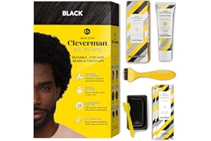 Cleverman Hair & Beard Dye Kit for Men, All-in-One Reusable Mens Hair Color, Natural Gray Coverage, Ammonia-Free Beard Mustache Dye for Men (Black for Black Men)