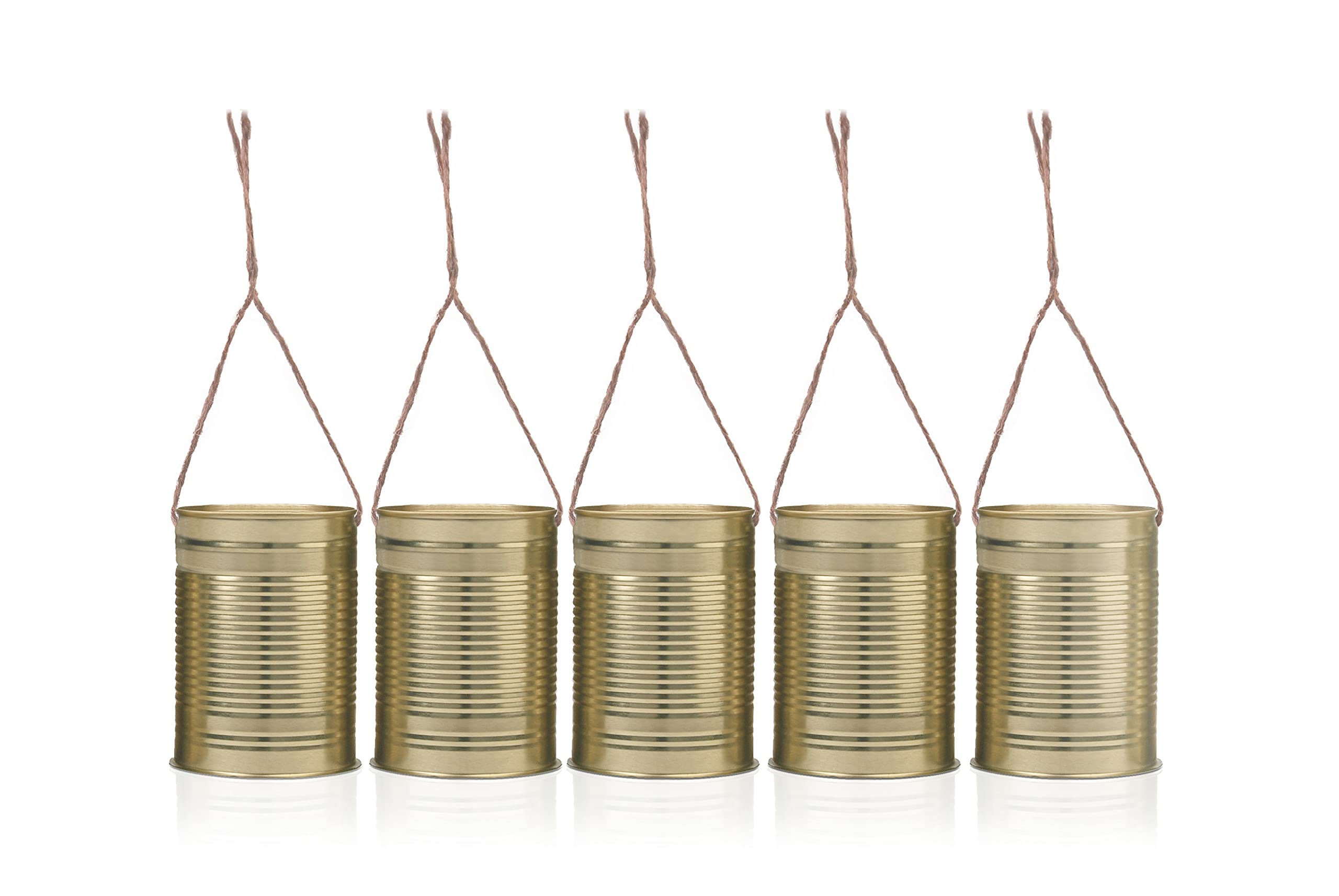 Party Deco Set of 5 Metal Hanging Pots with Cord Wedding Hanging Decoration Gold Flower Vase