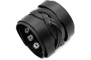 Mgutillart Punk Retro Braided Wide Leather Wristband Arm Cuff Bracelet