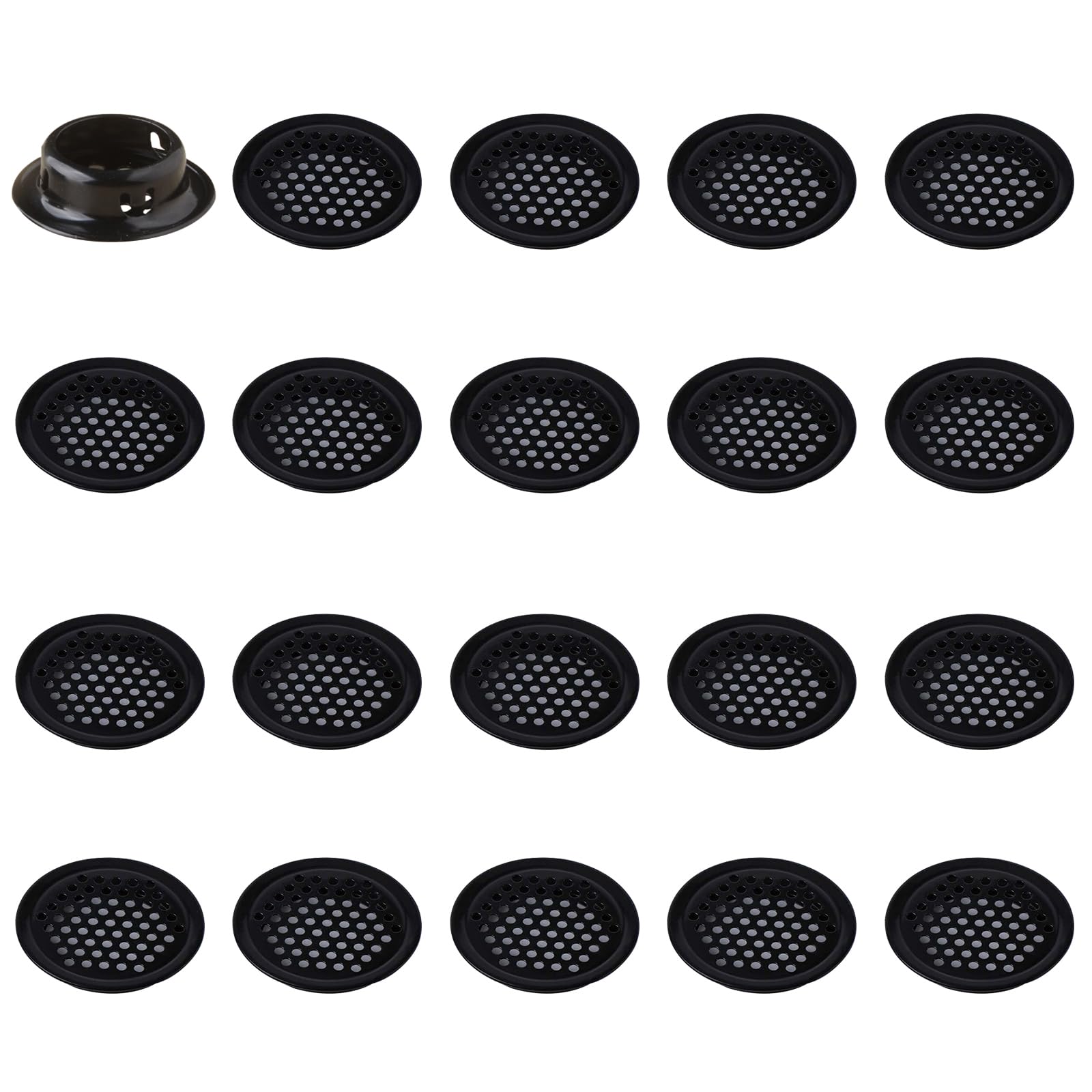 Leliafleury 20Pcs Air Vent Louver Round Ventilation Grilles Mesh Hole Soffit Vents Stainless Steel Air Vent Louver Hole for Kitchen Bathroom Cabinet Wardrobe (Black, 25mm Flat Mouth)