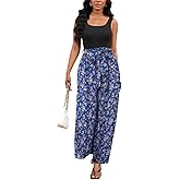 Bdwinz Women Casual Loose Summer Jumpsuit One Piece Print Outfits Sleeveless Wide Leg Pants Romper
