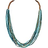 Coiris Chunky Statement Necklaces for Women Boho Multi Long Layered Strand Beaded Necklace for Women Handmade Crystal Beach Jewelry Gift