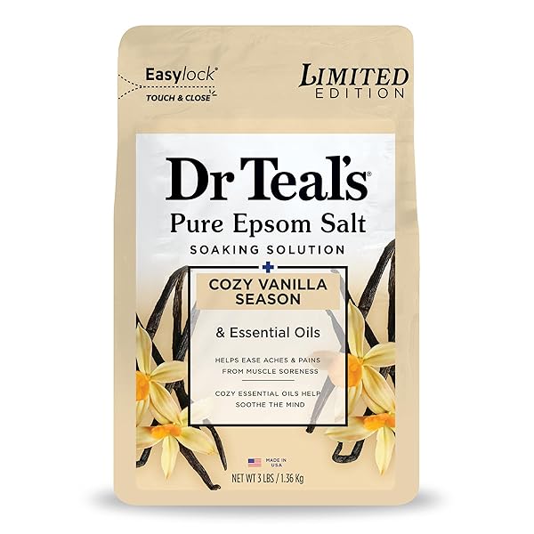 DR TEAL’S EPSOM SALT MAGNESIUM SOAK, LIMITED EDITION COZY VANILLA SEASON, 3LBS