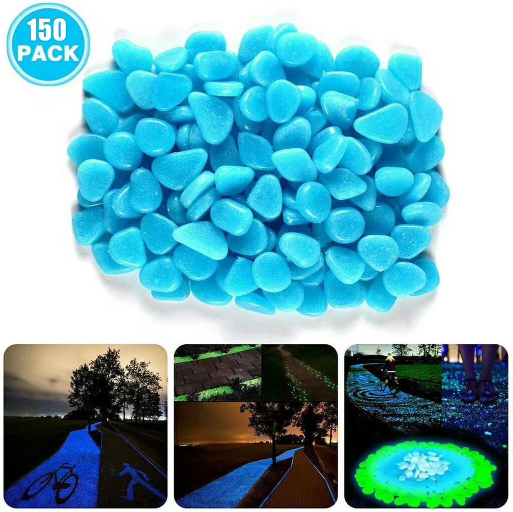 Glow in The Dark Pebbles 150 Pcs or 200 Pcs|Glow Rocks Stones for Garden|Luminous Pebbles Glowing Stones for Walkways Outdoor Decor (Sky-Blue(150PCS))