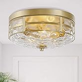 KSANA Gold Modern Flush Mount Ceiling Light Fixture with Water Ripple Glass for Bedroom, Hallway, Kitchen, Dining & Living Ro