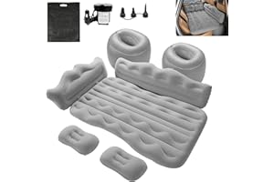 VEXTONE Inflatable Car Air Mattress Rear Back Seat Bed - PVC with Flocking 17.7 mil, Thickened Sleeping Travel Bed for Universal SUV Cars with Air Pump, Pillows, Repair Pad - Portable Gray Backrest Style