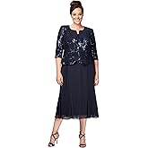 Alex Evenings Women's Plus Size Tea Length Button-Front Jacket Dress