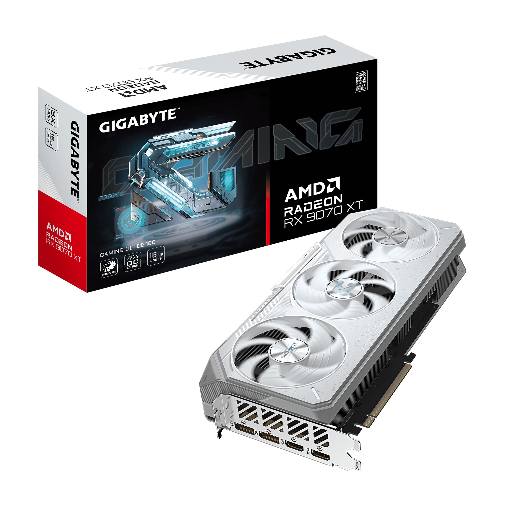 GIGABYTE Radeon RX 9070 XT Gaming OC Ice 16G Carte Graphique - 16GB GDDR6, 256bit, PCI-E 5.0, 3060 MHz Fréquence du cœur, 2 x DisplayPort, 2 x HDMI, GV-R907XGAMINGOCICE-16GD