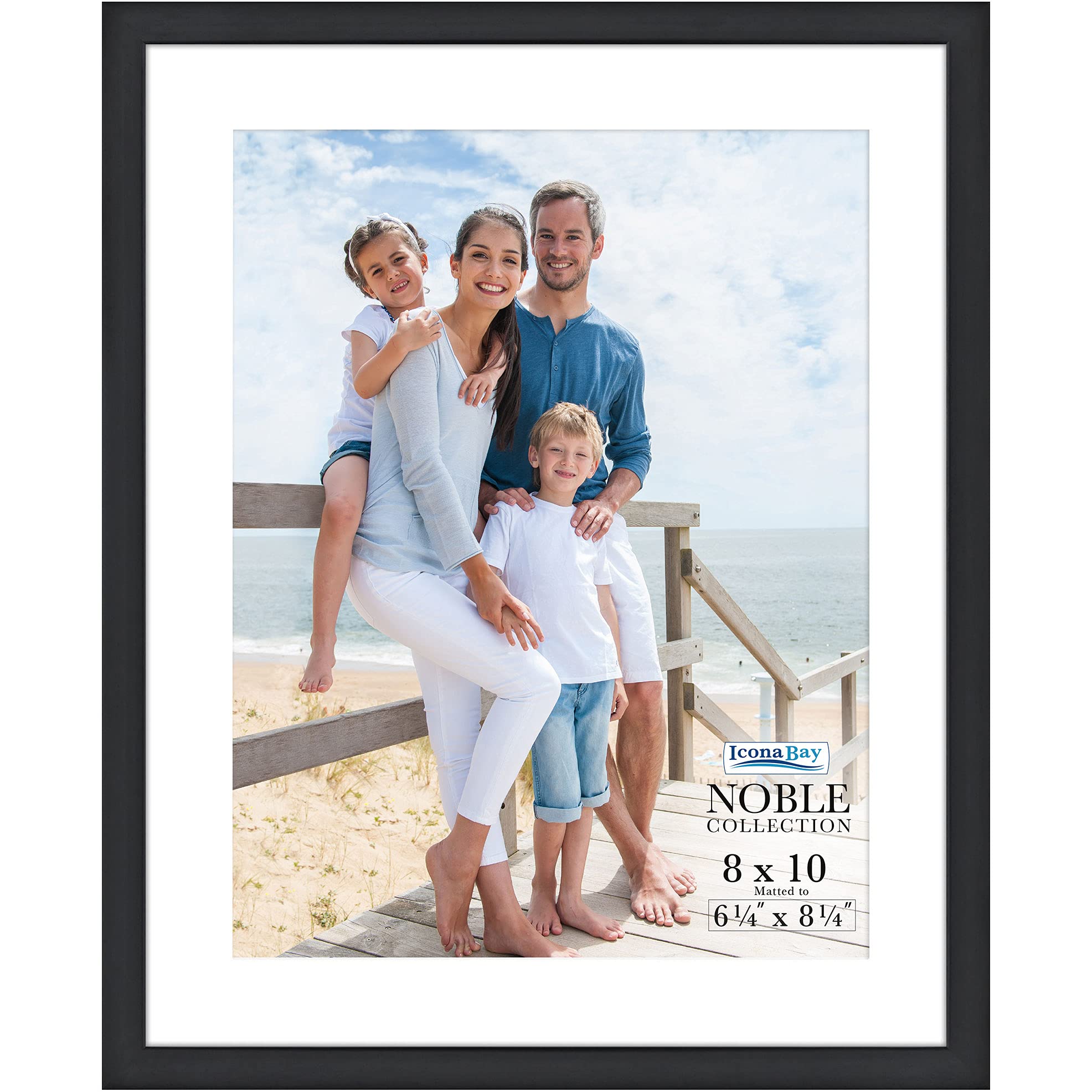 Icona Bay 10x8 Black Picture Frame w/Mat, Modern Professional Frame, Noble Collection