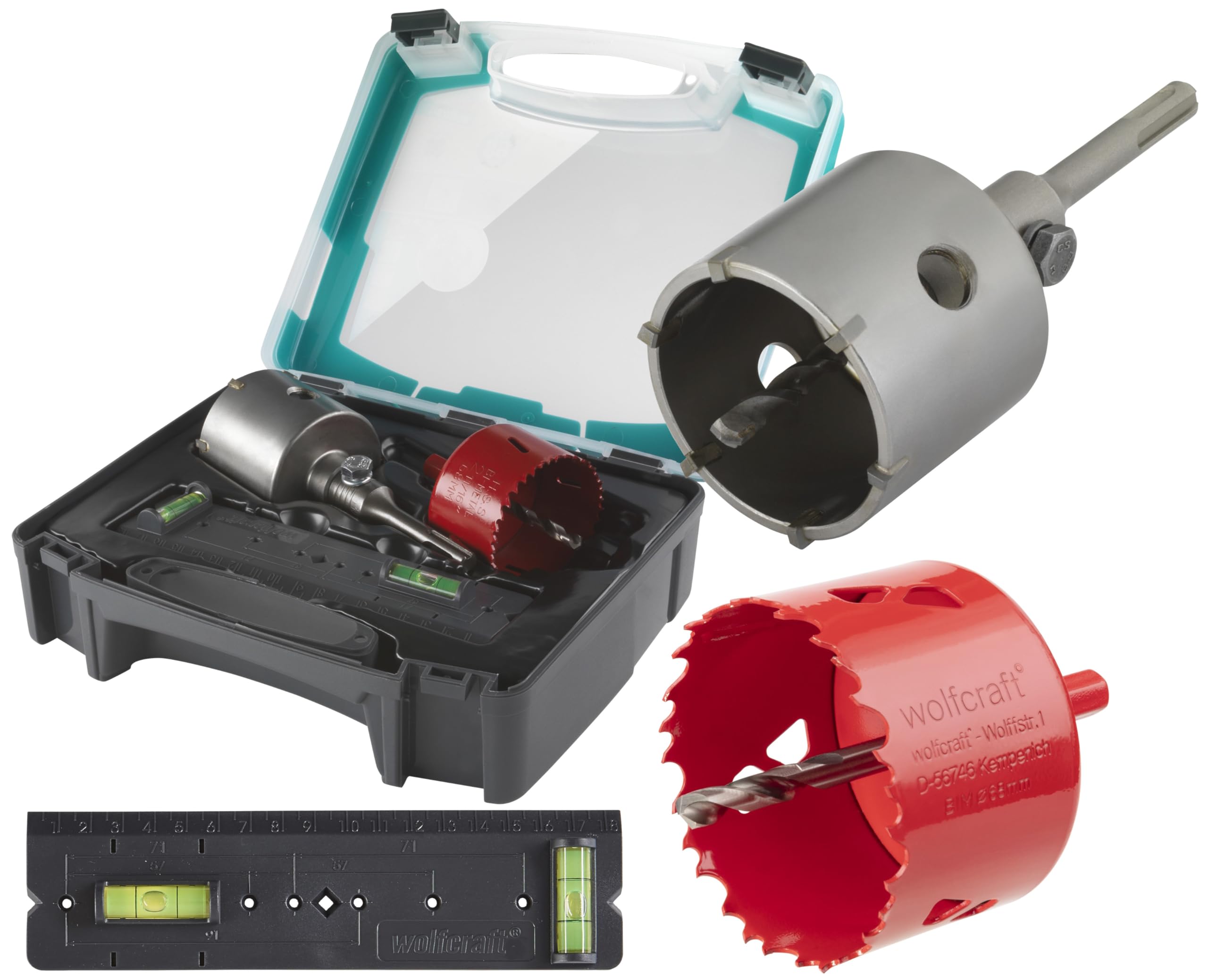 wolfcraft "Universal" Hole Saw Set, 3 Pcs. I 5982000 I For Ø 68 mm drilled holes in concrete, brick walls, stone, wood, plastic, metal, insulating boards and drywall
