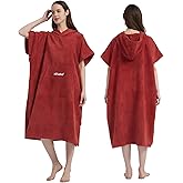 Hiturbo Changing Towel Robe, Absorbent Hooded Surf Poncho Quick-Dry Blanket Towels with Front Pocket for Swiming Surfing Aquatics One Size Unisex (Red)