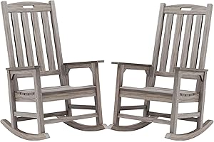 Psilvam Outdoor Rocking Chair Set of 2, Poly Lumber Oversized Rocking Chair with 21" Wide Seat and 32" Tall Backrest, Pre-Assembled with Most Components for Effortless Installation(Light Gray)
