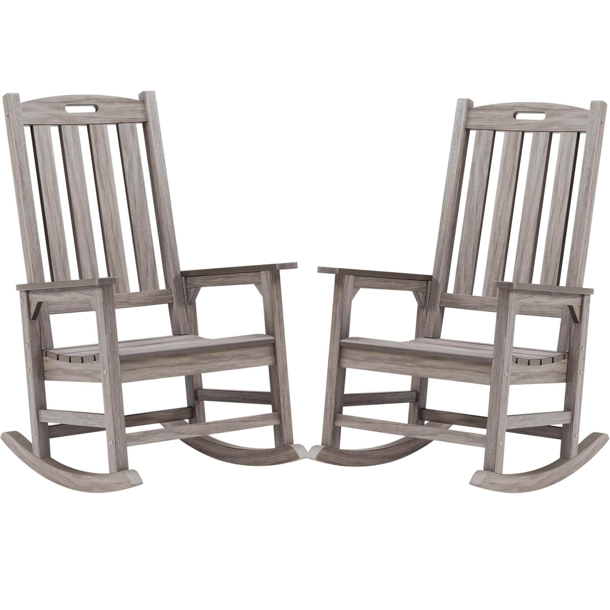 Psilvam Outdoor Rocking Chair Set of 2, Poly Lumber Oversized Rocking Chair with 21" Wide Seat and 32" Tall Backrest, Pre-Assembled with Most Components for Effortless Installation(Light Gray) Image