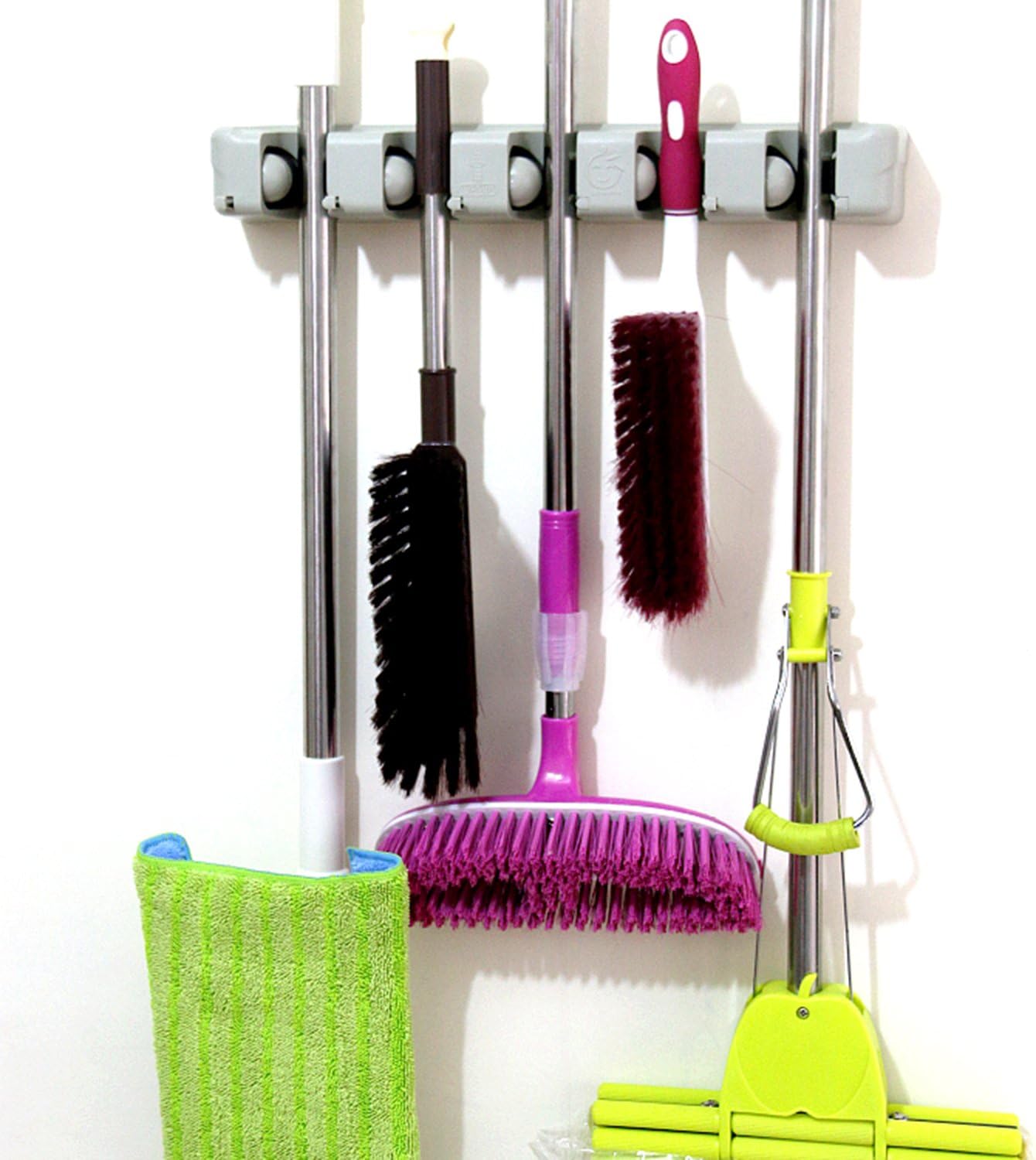 Di Grazia Heavy Quality Mop and Broom Holder Organizer 5 Position with 6