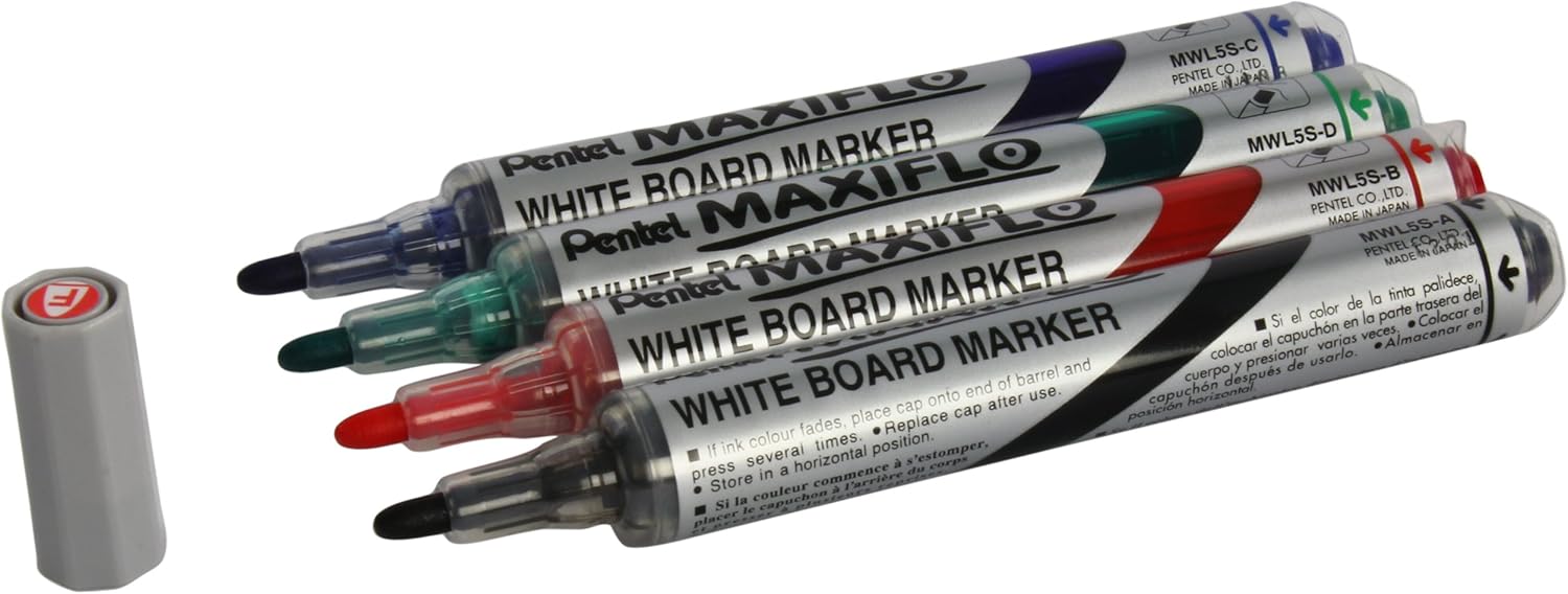 Pentel Assorted Maxiflo Whiteboard Marker Black (Pack of