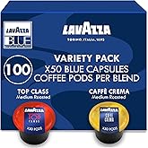 Lavazza Blue Coffee Capsules Variety Pack – 100 Count (50 Pods Each) – Includes Top Class & Caffè Crema Blends – Compatible w