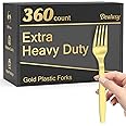 Dealusy 360 Count Extra Heavy Duty Gold Plastic Forks Disposable, BPA-Free, Heat Resistant, Solid and Durable Disposable Fork