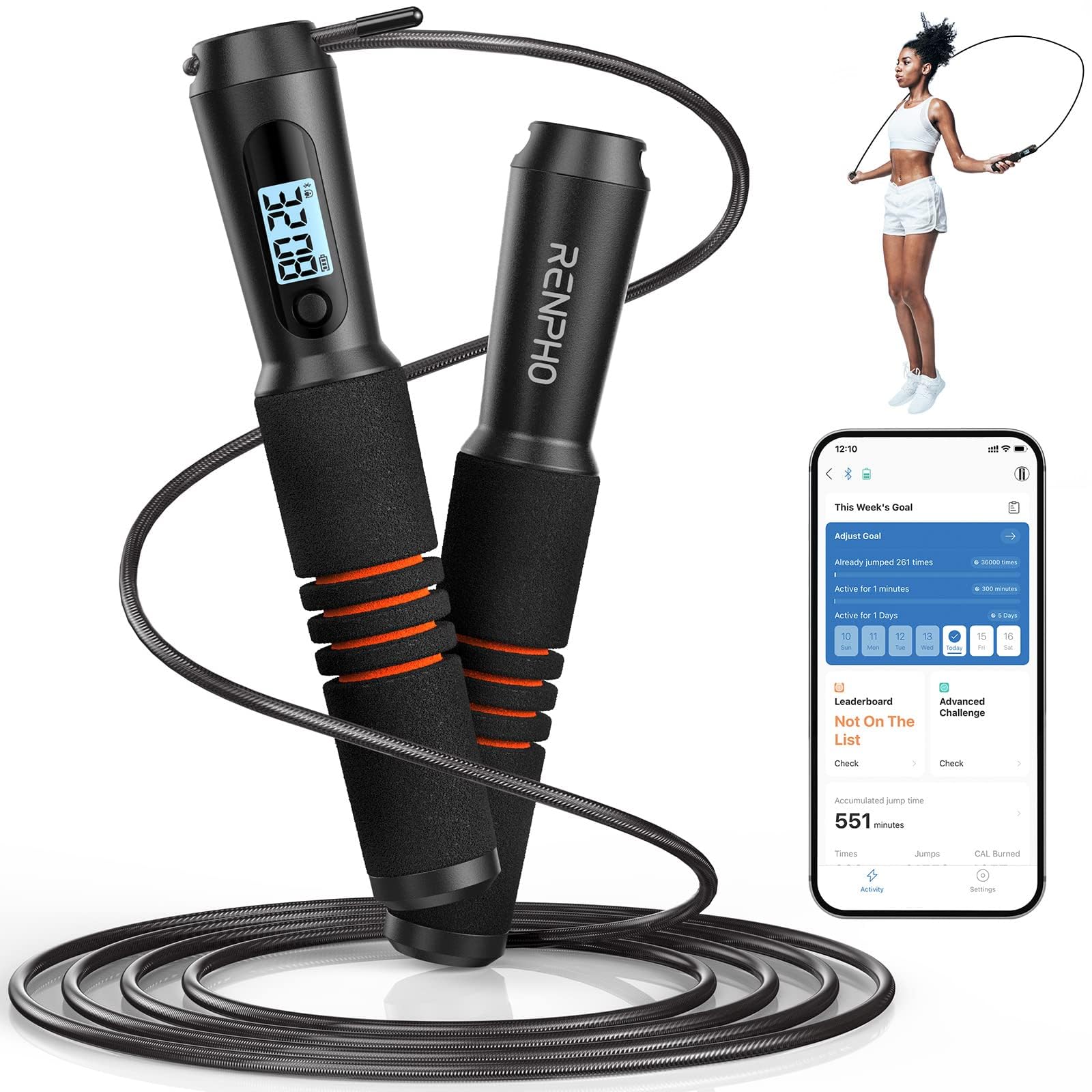 Photo 1 of Jump Rope, RENPHO Smart Jump Rope with Counter, Fitness Skipping Rope with APP Data Analysis, Workout Jump Ropes for Home Gym, Crossfit, Jumping Rope for Exercise for Men, Women, Girls, Kids
