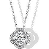 MomentWish Heart Necklace for Women, 1 Carat Simulated Moissanite Necklace for Her 925 Sterling Silver Halo Pendant Anniversary Valentine's Day Birthday Gifts for Mom Wife Girlfriend-Heart