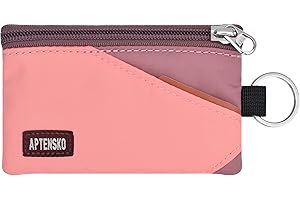 APTENSKO RFID Travel Wallet with Adjustable Lanyard-Zipper Small Wallet with ID Card Holder, Keychain for women&men-Minimalist Slim Waterproof Nylon case for ID, Cash, Key (CoralBlush+Mauve)