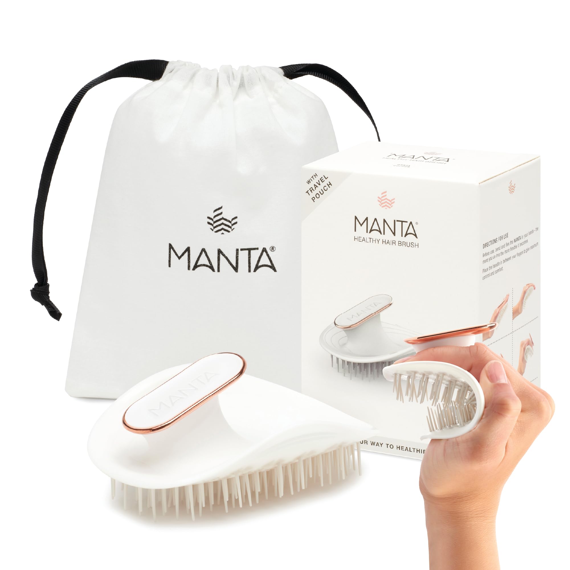 Manta Original Anti-Breakage Hairbrush – Best Detangling & Flexible Brush for Healthy, Thinning & All Hair Types, Gentle Hair Care for Women & Men, White