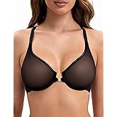 Deyllo Women's Front Closure Plunge Underwire Bra Mesh Unlined Racerback Bra for Everyday Wear