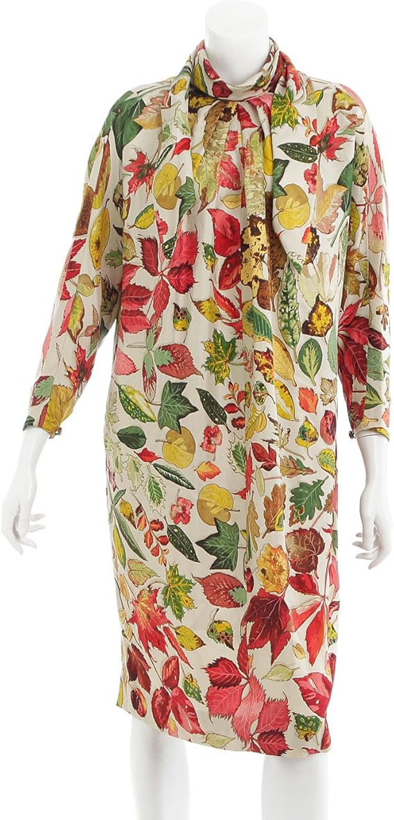 Amazon エルメス シルクワンピース 長袖 木の葉柄 マルチカラー 服 ファッション小物 通販