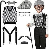 stepsin Old Man Costume Kids Boys 100 Days of School Costume Grandpa Halloween Costume Old Man Dress up Outfit Accessories