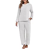 PrinStory Fluffy Pajamas for Women Winter Soft Fleece Warm Pajama Set Fuzzy Pjs Flannel 2 Piece Lounge Sets with Pockets