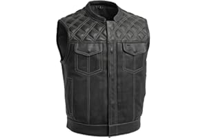 The Bikers Place Mens Motorcycle Diamond Stitching Quilted Leather Vest 3" inch shorter with Paisley Liner 4 Colors