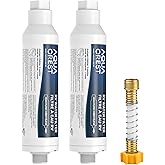 AQUA CREST RV Inline Hose Water Filter, Garden and Camper, NSF Certified, Greatly Reduces Chlorine, Bad Taste, Odor, 2 Pack w