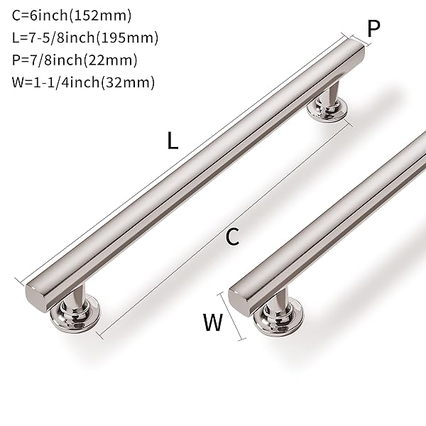 ZAUYX 10 PACK 6 INCH(152MM) HOLE CENTER POLISHED NICKEL CABINET PULLS SQUARE CABINET HANDLES SOLID HEAVY DUTY PULLS FOR KITCHEN DRESSER CLOSET & BATHROOM CABINETS HARDWARE