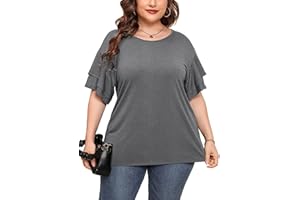 AusLook Plus Size Tops for Women Summer Tunic Short Sleeve Swing Tee Crew Neck Flowy Shirts for Leggings Casual Clothes 1-5X