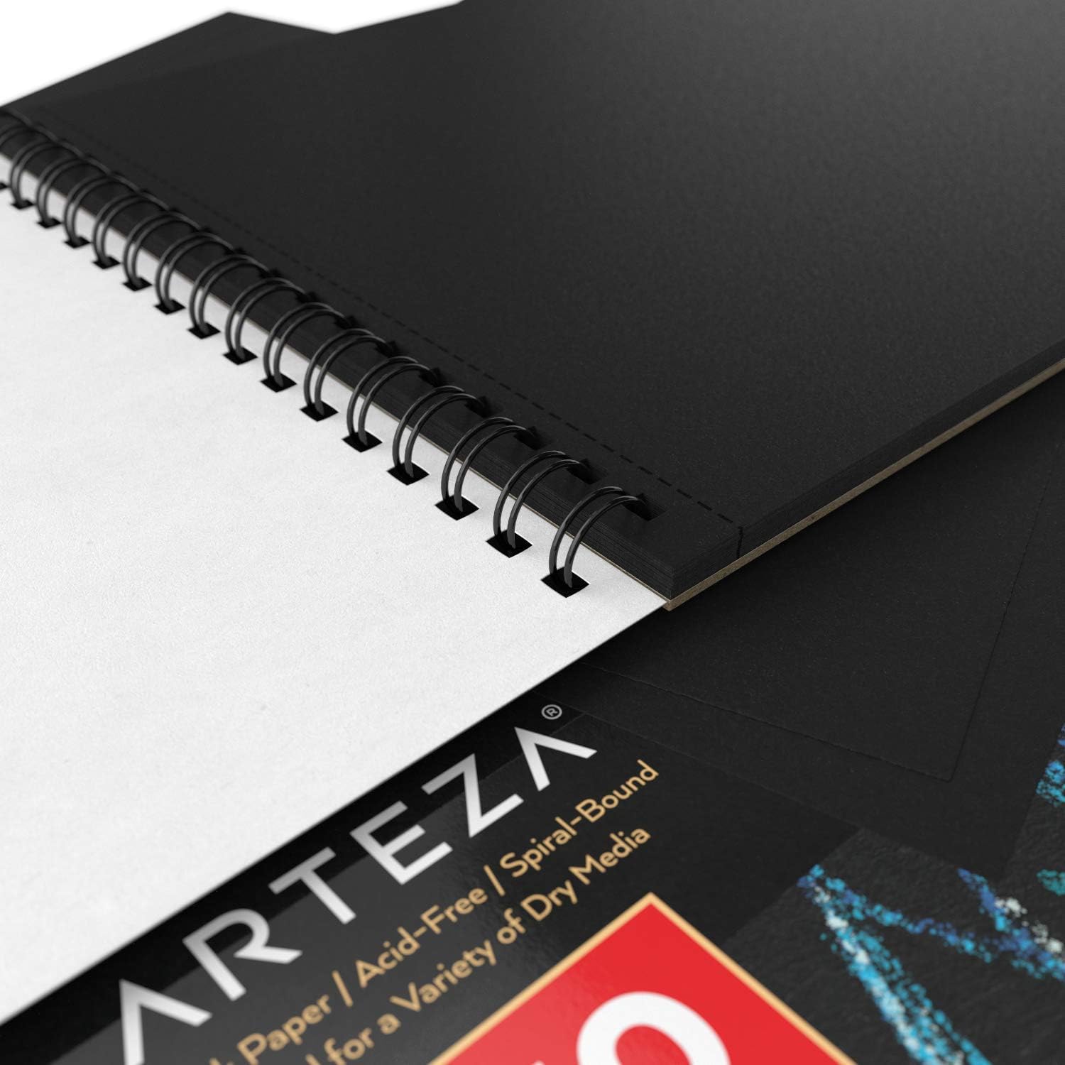 ARTEZA 9X12” Black Sketch Pad, Pack of 2, 60 Sheets (90lb/150gsm), 30 Sheets Each, Spiral-Bound, Heavyweight Paper, Perfect for Graphite & Colored Pencils, Charcoal, Oil Pastels, Gel Pens, Chalk, Ink