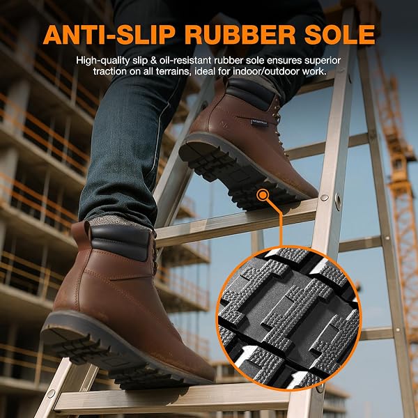 NINGO WATERPROOF STEEL TOE WORK BOOTS FOR MEN, 6″ NON SLIP COMFORTABLE LEATHER WORKBOOTS, MENS SAFETY CONSTRUCTION SHOES FOR OUTDOOR INDUSTRIAL