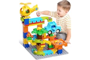 HUNLOOT Marble Runs for Kids 4-8,Building Blocks Compatible with Major Brands, Birthday Toys Gifts for Ages 3 4 5+ Boys Girls，Toddler Education Montessori Learning STEM Toys Marble Runway Maze Track Set