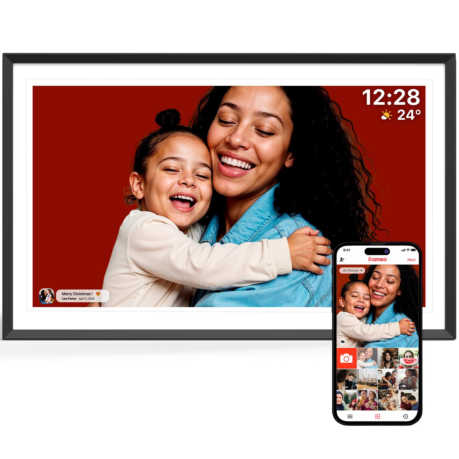 ApoloSign Digital Picture Frame 15.6 inch, WiFi Digital Photo Frame with 32GB Storage, 1920x1080 FHD IPS Touch Screen, Auto-Rotate, Easy Setup to Share Photos or Videos Instantly via Frameo App