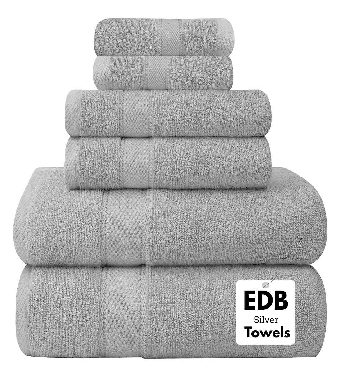 EDB 100% Egyptian Cotton Towels 700-GSM Quick Dry – 6 Piece Bale Set Luxury Super Soft Hotel Quality Collection Bathroom Towels (Silver, Cotton)