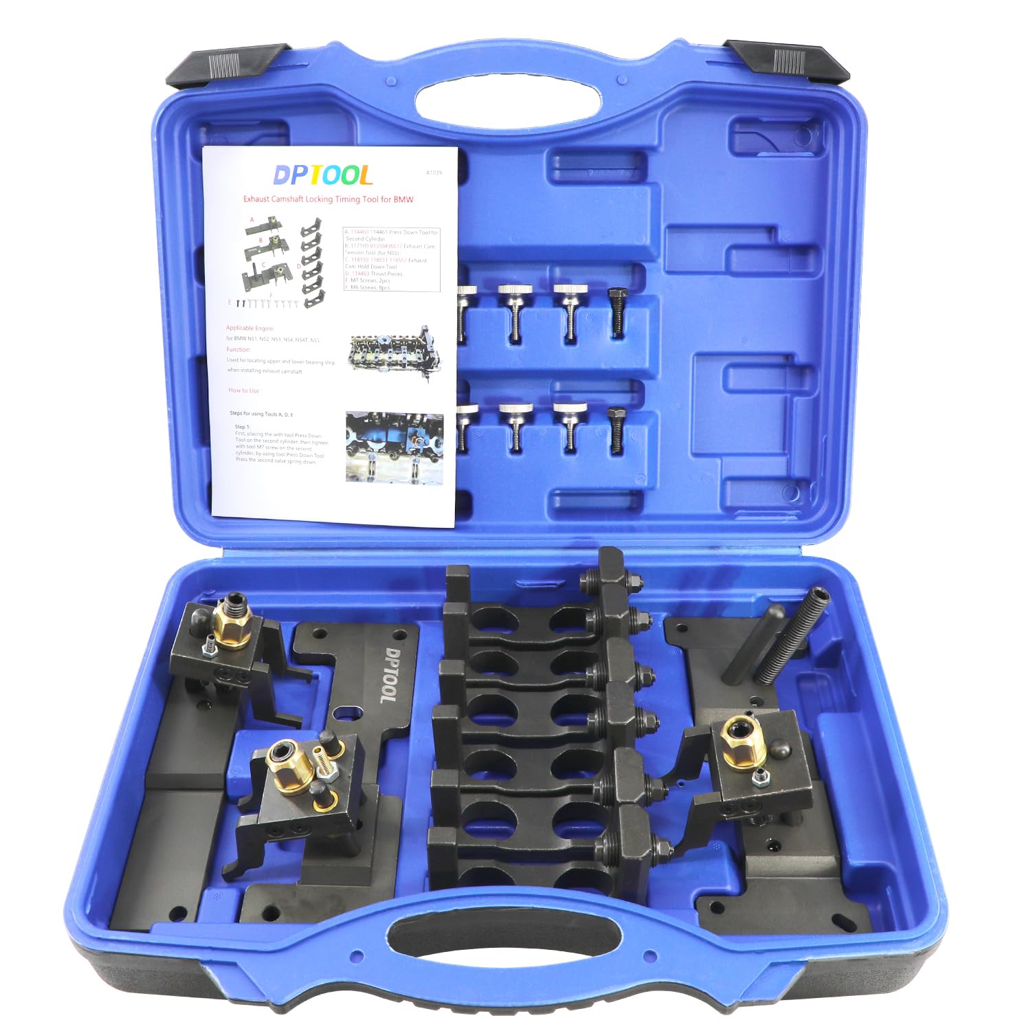 Photo 1 of DPTOOL Exhaust Camshaft Upper and Lower Bearing Strip Locking Timing Tool Set Compatible with BMW N51 N52 N53 N54 N54T N55 Engine Replace 114460 118550 117100 83300496672